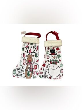 Burton & Burton Christmas Stocking Shaped Wine Bottle Bags Snowman Reindeer NWT